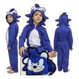 Fantasia Sonic Infantil Pijama Kigurumi Longo