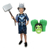 Fantasia Thor C Martelo 2 Mascaras E Luvas Hulk Vingadores