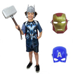 Fantasia Thor Com Martelo E 3 Mascaras Herois Meninos Inf