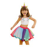 Fantasia Unicornio Tiara Infantil Carnaval Tule