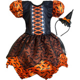 Fantasia Vestido Bruxinha Luxo Roupa Infantil Criança Tiara