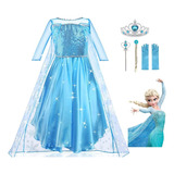 Fantasia Vestido Infantil Elsa Frozen Com Capa Acessórios