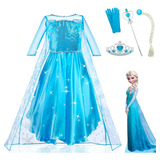 Fantasia Vestido Infantil Elsa Frozen Com Capa E Acessórios