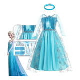 Fantasia Vestido Infantil Elsa Frozen Com Capa E Acessórios