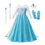 Fantasia Vestido Infantil Luxo Elsa Frozen Com Acessórios