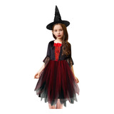 Fantasia Vestido Infantil Menina Halloween Bruxa Chapéu Tule
