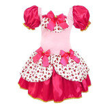 Fantasia Vestido Moranguinho Baby Rosa Cute Festa Infantil