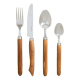 Faqueiro 24 Peças Jogo Garfo Faca Colher Inox Bambu Natural