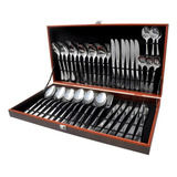 Faqueiro Completo Maleta Madeira Facas Garfos Colheres Inox Cor Cinza