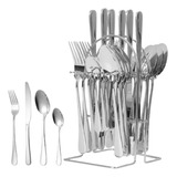 Faqueiro Inox Prata Inglaterra Luxo 24 Talheres E 1 Suporte