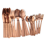 Faqueiro Luxo 30 Pças Inox Rose Gold Cobre Colher Faca Garfo