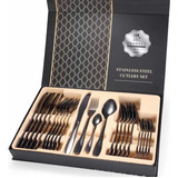 Faqueiros Inox Jogo De Jantar 24 Peças Jogo De Talheres Cor Preto Brilhante