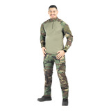 Farda Tática Woodland Camuflada Combat Shirt Calça Rip Stop