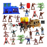 Faroeste Kit Soldados 28 Peças Carruagem Brinquedo Infantil