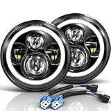 Faróis De LED De 18 Cm Redondos Halo Angel Eyes DRL Luzes De Seta âmbar H6024 Faróis De LED Selados Alto-baixo Projetor Compatível Com Jeep Wrangler JK LJ CJ TJ Com Adaptador H4 H13- 2 Peças- Preto