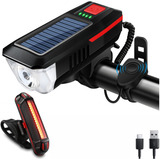 Farol Bike 500lm Recarga Usb solar Buzina Luz Traseiro100lm