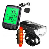 Farol Bike Frontal Pisca Traseiro Velocímetro Com Led