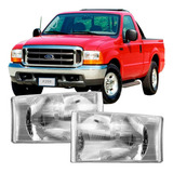 Farol F250 1999 2000 A 05 F350 Lente Raiada Com Meia Luz Par