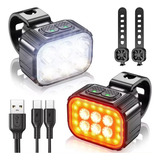 Farol Frontal E Traseiro 6 Leds Sinalizador Usb Para Bike
