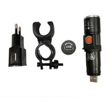 Farol Kit Lanterna Recarregável Via Usb Com Suporte Bike