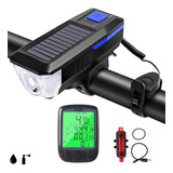 Farol Lanterna Solar Bike Buzina Pisca Veloc Luz Noturn
