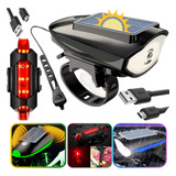 Farol Solar Buzina Bike Lanterna Bicicleta Usb Kit Ciclista