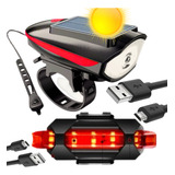 Farol Solar Buzina Bike Lanterna Bicicleta Usb Kit Ciclista