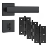 Fechadura Banheiro 823 35 Preto Fosco Stam Kit 3 Dobradiça