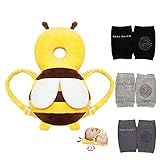 Feidoog Mochila Protetora De Cabeça De Bebê Com 3 Joelheiras De Bebê Para Caminhar E Engatinhar Abelha Amarela 4 Piece Set