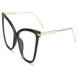 FEISEDY Armação De óculos Olho De Gato Grande Com Lentes Transparentes Para Mulheres B2460 Preto 53