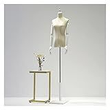 Female Mannequin Torso Vestido Forma Busto Feminino Manequim Torso Manequim De Costura De Manequim De Exibição De Roupas De Janela Capa De Linho Base De Madeira Maciça Suporte De Metal