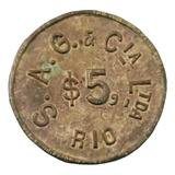 Ficha Antiga S A G Cia Ltda Rio Bronze Rara De Coleção