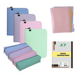 Fichário Universitário Zíper Sweet Pastel Com Estojo Acp