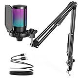 FIFINE Gaming PC Microfone USB Microfone Condensador Para Podcast Com Braço Filtro Pop Botão Mudo Para Streaming Twitch Chat Online Mic RGB Para Computador Para PS4 5 Y Jogadores E Youtuber A6T