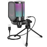 FIFINE Microfone USB Para Jogos Para PS5 PC Microfone Condensador Com Mudo Rápido Indicador RGB Suporte De Tripé Pop Filter Suporte De Choque Controle De Ganho Para Twitch Podcasts A6V
