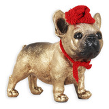 Figura Natalina Bravadecor Bulldog Francês Dourado De Resina