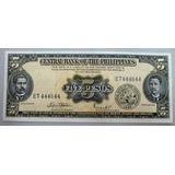 Filipinas Bela Cédula De 5 Pesos 1949 Fe Escassa