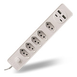 Filtro De Linha Extensão Regua 5 Tomadas 2 Usb Type c Bivolt Cor Branco 127v 220v