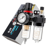 Filtro Lubrifil Eliminador De Água E Óleo Compressor Pistola C Regulador Pressao 1 4 E Manometro Até 150 Psi