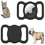 FindMyPet Apple AirTag Dog Collar Holder 2 Pack Apple Air Tag Holder For Dogs Cats Premium Silicone Protective Case For Pets GPS Tracker Black 