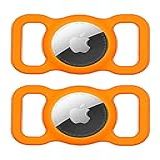 FindMyPet Apple AirTag Dog Collar Holder 2 Pack Apple Air Tag Holder For Dogs Cats Premium Silicone Protective Case For Pets GPS Tracker Orange 