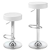 Finnhomy Conjunto De 2 Banquetas De Bar Modernas De Couro PU Banquetas Giratórias Com Apoio Para Os Pés E Costas Nuas Redondas De Balcão Ajustáveis Bancos Modernos Para Cozinha Branco