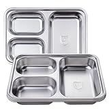 Finopro Pacote Com 4 Bandejas Retangulares Divididas De Aço Inoxidável Prato De Jantar Dividido Com Três Compartimentos Divisória Thali Placas De Controle De Porção Para Campista Calibre Pesado