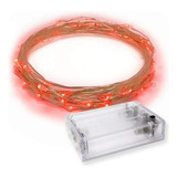 Fio Cobre Prata Cordão Luz Fada 3m 30 Leds Vermelho Pilhas