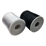 Fio Cordão Cetim Seda Rabo Rato 1mm 100m Preto E Branco