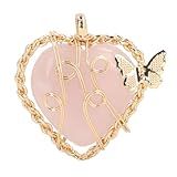 Fio De Flor Envolto Coração Pedra Pingente Coração Cristais Pedra Preciosa Pingente Cura Cristal Pedra Pingente Para Mãe Mulher Esposa Namorada Quartzo Rosa 