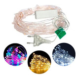 Fio Fada Cordão De Luz Led Cores Natal 10m 100 Leds Tomada Luzes Branco frio Bivolt