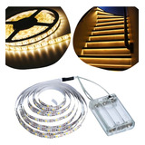 Fio Fita Led Autoadesiva Luz 2m 120 Leds Pilha Decoração Cor Da Luz Branco quente