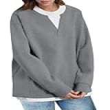 Fisoew Moletom Feminino De Gola Redonda- Manga Comprida- Cores Contrastantes- 2 Em 1- Pulôver Casual- Cinza- G