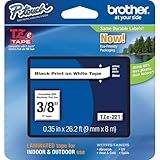 Fita Brother TZe221 Letras Pretas Sobre Fundo Branco 9 Mm X 8m
